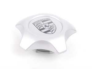 ES#1446530 - 955361303029A1 - Silver Star-Shaped Center Cap With Porsche Crest - Priced Each - Standard Silver cap - 4 required - Genuine Porsche - Porsche