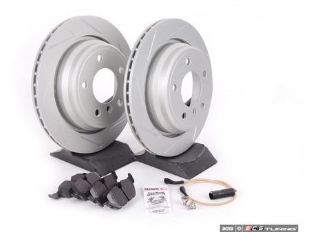 ES#2598350 - HB227F.630KT7 - Performance Rear Brake Service Kit - Featuring ECS GEOMET slotted rotors and Hawk HPS pads - Assembled By ECS - 