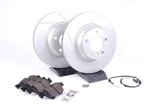 ES#2618421 - 34116854999KT4 - Performance Front Brake Service Kit - Featuring ECS GEOMET slotted rotors and Hawk HPS pads - Assembled By ECS - 