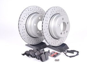 ES#2598279 - ECSE533421-6KT - Performance Rear Brake Service Kit - Featuring ECS GEOMET cross drilled and slotted rotors and Hawk HPS pads - Assembled By ECS - 
