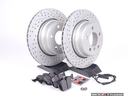 ES#2598279 - ECSE533421-6KT - Performance Rear Brake Service Kit - Featuring ECS GEOMET cross drilled and slotted rotors and Hawk HPS pads - Assembled By ECS - 