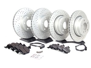 ES#2598310 - ECSE5334112110KT - Performance Front And Rear Brake Service Kit - (NO LONGER AVAILABLE) - Featuring ECS GEOMET cross drilled and slotted rotors and Hawk HPS pads - Assembled By ECS - 
