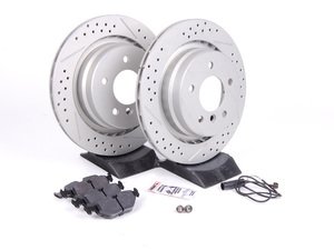 ES#2587265 - 34351181342KT3 - Performance Rear Brake Service Kit - Featuring ECS GEOMET cross drilled and slotted rotors and Hawk HPS pads - Assembled By ECS - 