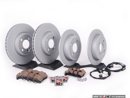 ES#2594877 - 34116858652KT11 - Front & Rear Brake Service Kit - Featuring Zimmerman rotors and ECS DD23 Daily Driver ceramic pads - Assembled By ECS - MINI