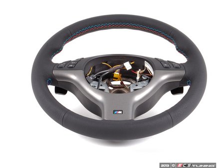 ES#53809 - 32342282222 - E46 M3 M3 Steering Wheel - With Multifunction Controls - Black leather with titan shadow trim and M color stitching - Genuine BMW - BMW