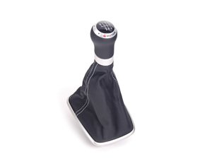 ES#2137145 - 1J0711113CRQHU - Shift Knob With Boot - R32 With Silver Stitching - (NO LONGER AVAILABLE) - Black leather shift knob and black leatherette boot with silver stitching and aluminum trim ring for 6-speed manual - Genuine Volkswagen Audi - 