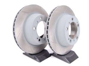 ES#4821475 - 99635240104KT10 - Slotted Brake Rotors - Pair 11.77" (299mm) - Directional rear axle fitment - Both left and right - Sebro - Porsche