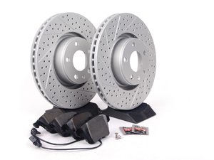 ES#2681191 - 4F0615301EKT7 - Performance Front Brake Service Kit - (NO LONGER AVAILABLE) - Featuring ECS GEOMET Drilled & Slotted rotors and Hawk HPS pads - Assembled By ECS - 