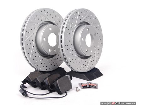 ES#2681191 - 4F0615301EKT7 - Performance Front Brake Service Kit - (NO LONGER AVAILABLE) - Featuring ECS GEOMET Drilled & Slotted rotors and Hawk HPS pads - Assembled By ECS - 