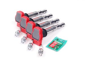 ES#2539447 - 06E905115EKTN - Ignition Service Kit - Includes four Original Equipment red coil packs and four NGK iridium spark plugs (BKR8EIX - One heat range colder) - Assembled By ECS - Audi Volkswagen