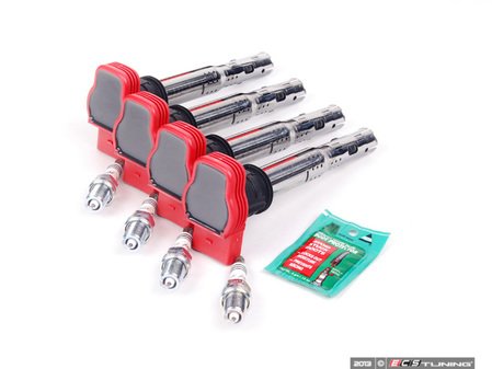 ES#2539447 - 06E905115EKTN - Ignition Service Kit - Includes four Original Equipment red coil packs and four NGK iridium spark plugs (BKR8EIX - One heat range colder) - Assembled By ECS - Audi Volkswagen