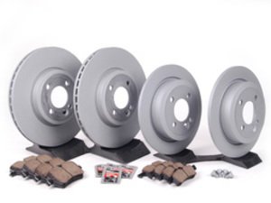 ES#2598085 - 34116768933KT14 - Front & Rear Brake Service Kit - JCW - Featuring Zimmerman rotors and ECS DD23 Daily Driver ceramic pads - Assembled By ECS - MINI