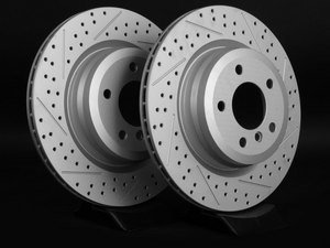 ES#2190259 - 6764655XSGMTLRA - Rear Cross Drilled & Slotted Brake Rotors - Pair (336x22) - (NO LONGER AVAILABLE) - Featuring GEOMET protective coating offering superior rust protection for long lasting, great looking rotors. - ECS - BMW