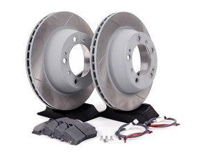 ES#2598679 - 99635240104RPKT2 - Performance Rear Brake Service Kit - Featuring Sebro slotted rotors and Hawk HPS brake pads - Assembled By ECS - Porsche