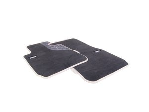ES#2537482 - 51472293360 - Modern Line Front Carpeted Floor Mat Set - (NO LONGER AVAILABLE) - Schwarz/Black with beige accent and textile lines - Genuine BMW - 