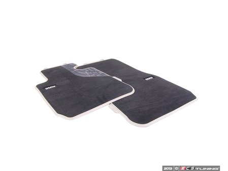 ES#2537482 - 51472293360 - Modern Line Front Carpeted Floor Mat Set - (NO LONGER AVAILABLE) - Schwarz/Black with beige accent and textile lines - Genuine BMW - 