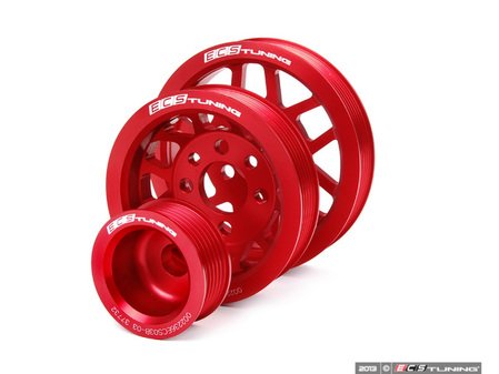 ES#3985 - MK44CPK-RED - Lightweight Underdrive Pulley Set - Red Anodized - Includes a new alternator, power steering and crank pulley that allows you to use a stock belt. - ECS - Audi Volkswagen