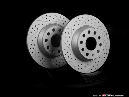 ES#2167542 - 1K0615601ADKT4 -  Rear Cross Drilled & Slotted Brake Rotors - Pair (282x12) - (NO LONGER AVAILABLE) - Featuring GEOMET protective coating. - ECS - 