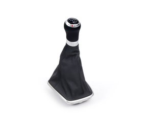 ES#2553140 - 1J0711113CRQHV - Shift Knob With Boot - R32 With Black Stitching - (NO LONGER AVAILABLE) - Black leather shift knob and black leatherette boot with black stitching and aluminum trim ring for 6-speed manual - Genuine Volkswagen Audi - 