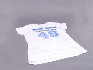ES#3011791 - DRG013049WHTLG - Ladies Sport Tee - Large - Pre-shrunk cotton tee shirt with distressed Volkswagen 49 graphic - Genuine Volkswagen Audi - Volkswagen