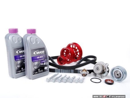 ES#8474 - 06A198506 - ECS Ultimate Plus Timing Belt Kit With Red Underdrive Pulley Set - Now with engine seals, motor mount bolts, and coolant. - Assembled By ECS - Volkswagen