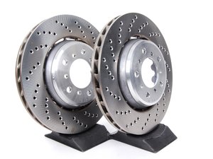 ES#11543 - 282801802 - European Semi-Floating Front Brake Rotors - Pair (325x28) - 2-Piece cross-drilled front brake rotor set off the European E46 M3 - Genuine European BMW - BMW