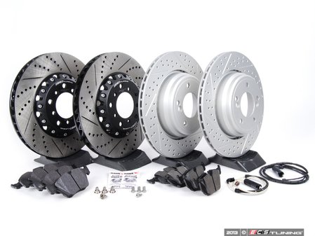 ES#2702949 - 000505ECS01AKT3 - Performance Front & Rear Brake Service Kit - (NO LONGER AVAILABLE) - Featuring Front ECS 2-piece semi-floating cross drilled and slotted rotors, ECS V5 cross drilled and slotted rotors and ECS EP24 "Enthusiast Performance" brake pads. - Assembled By ECS - 