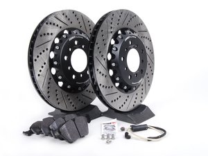 ES#2702941 - 000505ECS02KT2 - Performance Front Brake Service Kit - Featuring ECS 2-piece semi-floating cross drilled and slotted rotors and ECS EP24 Enthusiast Performance pads - Assembled By ECS - BMW