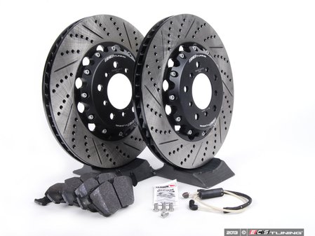 ES#2702941 - 000505ECS02KT2 - Performance Front Brake Service Kit - Featuring ECS 2-piece semi-floating cross drilled and slotted rotors and ECS EP24 Enthusiast Performance pads - Assembled By ECS - BMW