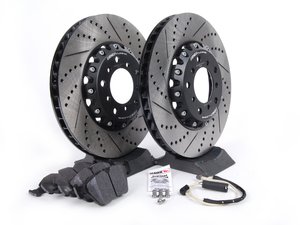 ES#2702944 - 000505ECS01AKT2 - Performance Front Brake Service Kit - (NO LONGER AVAILABLE) - Featuring ECS 2-piece semi-floating cross drilled and slotted rotors and ECS EP24 "Enthusiast Performance" brake pads. - Assembled By ECS - 