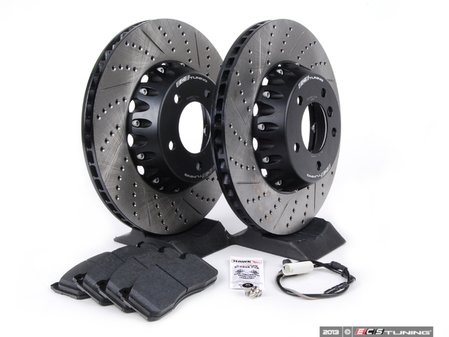 ES#2649820 - 34116778647-KT2 - Performance Front Brake Service Kit - Featuring ECS 2-piece drilled and slotted rotors and EP24 Enthusiast Performance pads - Assembled By ECS - BMW