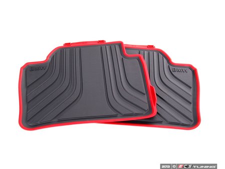ES#2530666 - 51472219803 - Sport Line Rear Rubber Floor Mat Set - Schwarz/Black With Red Accent - Genuine BMW - BMW