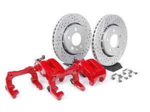 ES#3937 - 33720AERBKXR - 337/20th/GLI Rear Big Brake Kit - Cross Drilled & Slotted Rotors (256x22) - (NO LONGER AVAILABLE) - Includes ECS GEOMET cross drilled & slotted rotors, carriers & calipers. Price includes $99.94 of refundable core charges. - Assembled By ECS - 