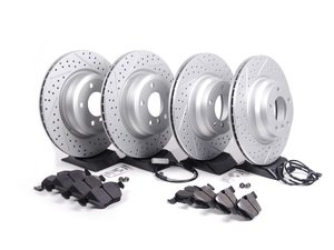 ES#2618760 - 34356789440KT4 - Performance Front & Rear Brake Service Kit - Featuring ECS GEOMET cross drilled and slotted rotors and Hawk HPS pads - Assembled By ECS - 