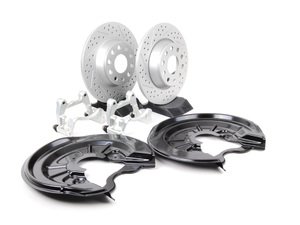 ES#205188 - MK5GTIRKTV2xS - ECS Rear Big Brake Kit - Cross Drilled & Slotted - 282mm ECS GEOMET Rotors, Caliper Carriers, and Dust Shields - Assembled By ECS - Volkswagen