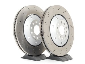 ES#2602891 - 4B3615302AKT - Front Cross Drilled Brake Rotors - Pair (365x34) - Restore the stopping power in your vehicle - Original Equipment Supplier - Audi