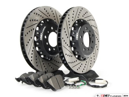 ES#2712821 - 001004ECS01AKT3 - Performance Front Brake Service Kit - Featuring ECS 2-piece semi-floating cross drilled and slotted rotors and ECS EP24 Enthusiast Performance pads - Assembled By ECS - BMW