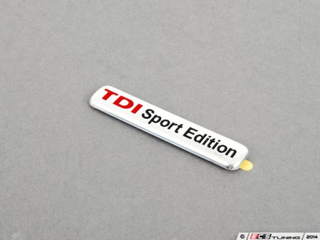 ES#3895 - 1JM853675BKTP - "TDI Sport Edition" Emblem - (NO LONGER AVAILABLE) - Chrome / Red stick on Emblem - Genuine Volkswagen Audi - 