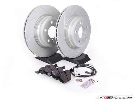 ES#4883298 - 34356789445SLKT2 - Performance Rear Brake Service Kit - Featuring ECS V5 cross drilled and slotted rotors and ECS EP24 "Enthusiast Performance" brake pads. - Assembled By ECS - BMW
