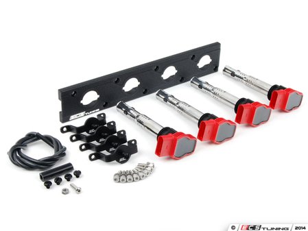 ES#2713418 - 002598ECS02AKT - 2.0T Coil Pack Conversion Kit - Stage 2 - Includes wrinkle black conversion plate -w- red 2.0T coils and black hold down kit - Assembled By ECS - Audi Volkswagen