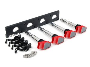 ES#2713390 - 002598ECS02KT - 2.0T Coil Pack Conversion Kit - Stage 2 - Includes wrinkle black conversion plate -w- red 2.0T coils and black hold down kit - ECS - Audi Volkswagen