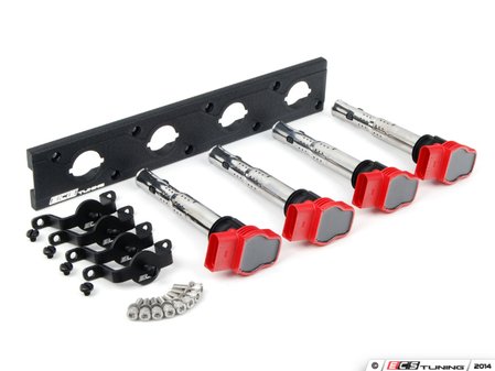 ES#2713390 - 002598ECS02KT - 2.0T Coil Pack Conversion Kit - Stage 2 - Includes wrinkle black conversion plate -w- red 2.0T coils and black hold down kit - ECS - Audi Volkswagen