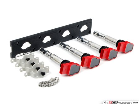 ES#2713392 - 002598ECS04KT - 2.0T Coil Pack Conversion Kit - Stage 2 - Includes wrinkle black conversion plate -w- red 2.0T coils and silver hold down kit - ECS - Audi Volkswagen