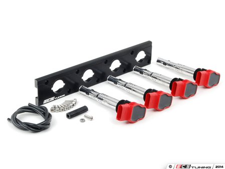 ES#2713430 - 002598ECS09AKT - 2.0T Coil Pack Conversion Kit - Stage 1 - Includes anodized black conversion plate -w- red 2.0T coils - Assembled By ECS - Audi Volkswagen