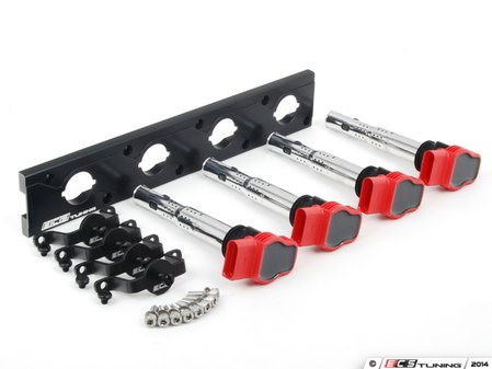 ES#2713398 - 002598ECS10KT - 2.0T Coil Pack Conversion Kit - Stage 2 - Includes anodized black conversion plate -w- red 2.0T coils and black hold down kit - ECS - Audi Volkswagen