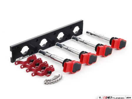 ES#2713402 - 002598ECS11KT - 2.0T Coil Pack Conversion Kit - Stage 2 - Includes anodized black conversion plate -w- red 2.0T coils and red hold down kit - ECS - Audi Volkswagen