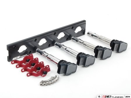 ES#2713408 - 002598ECS15KT - 2.0T Coil Pack Conversion Kit - Stage 2 - Includes anodized black conversion plate -w- black 2.0T coils and red hold down kit - ECS - Audi Volkswagen