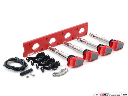 ES#2713444 - 002598ECS18AKT - 2.0T Coil Pack Conversion Kit - Stage 2 - Includes wrinkle red conversion plate -w- red 2.0T coils and black hold down kit - Assembled By ECS - Audi Volkswagen