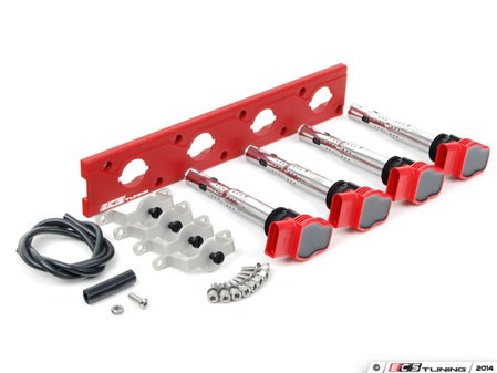 ES#2713441 - 002598ECS20AKT - 2.0T Coil Pack Conversion Kit - Stage 2 - Includes wrinkle red conversion plate -w- red 2.0T coils and silver hold down kit - Assembled By ECS - Audi Volkswagen