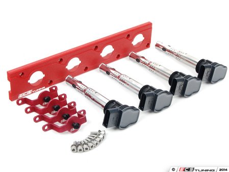 ES#2713416 - 002598ECS23KT - 2.0T Coil Pack Conversion Kit - Stage 2 - Includes wrinkle red conversion plate -w- black 2.0T coils and red hold down kit - ECS - Audi Volkswagen